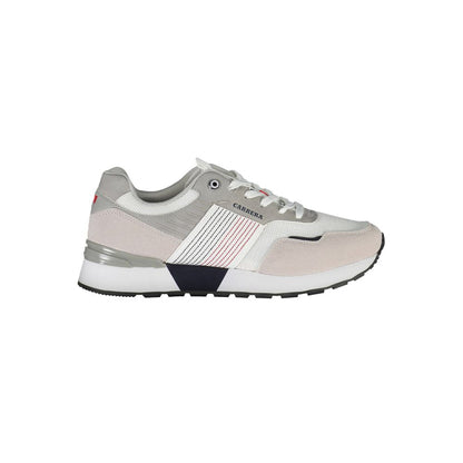 Sneakers by Carrera for men in polyester polyurethane leather white presents a sumptuous silhouette, artfully capturing the essence of the Men's Low Top Polyester Polyurethane Leather Sneakers with its sumptuous low-top style design.