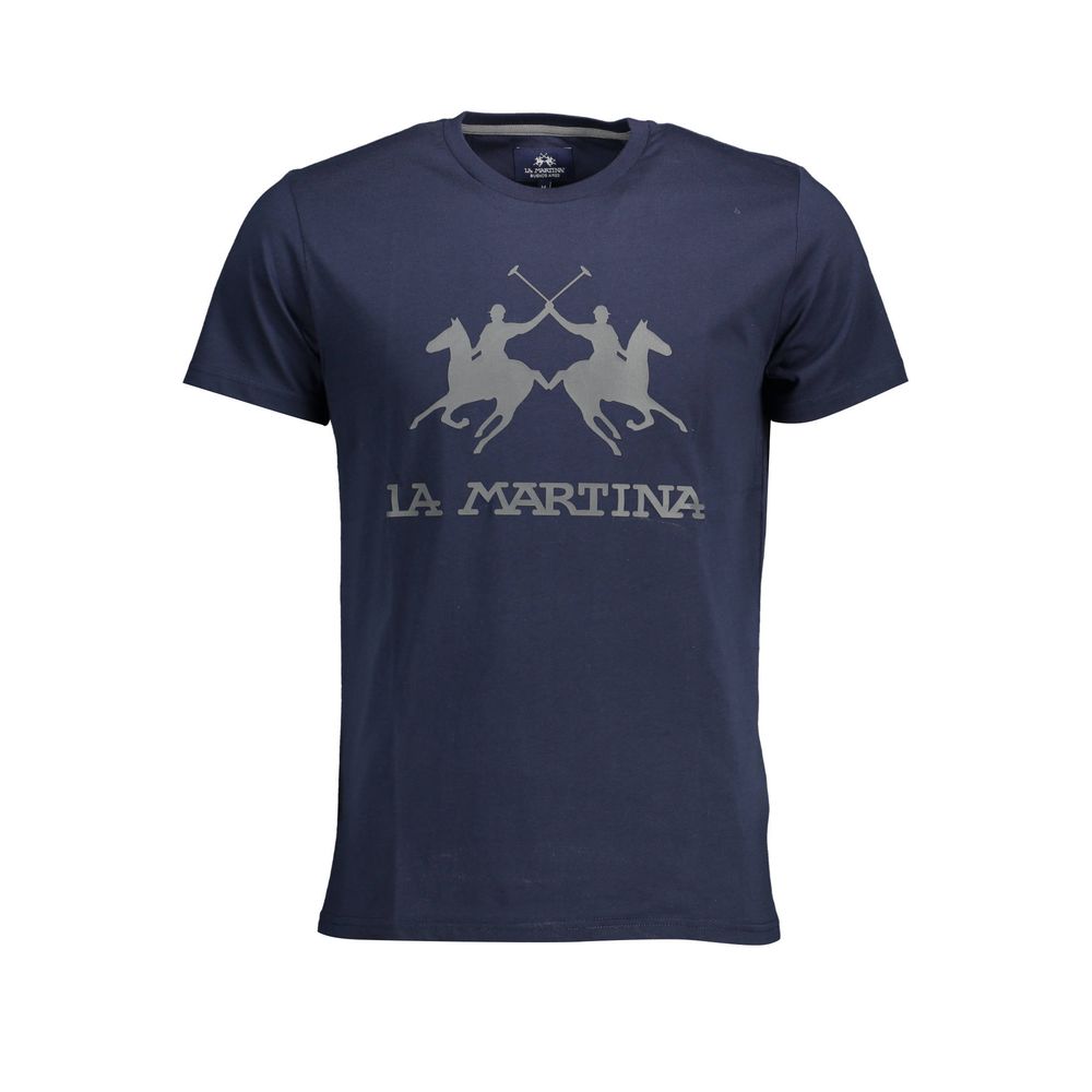 T-Shirt by La Martina for men in cotton blue & print features a plush silhouette, showcasing a sophisticated crew neckline and short-sleeve for a truly plush finish.