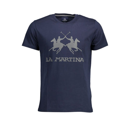 T-Shirt by La Martina for men in cotton blue & print features a plush silhouette, showcasing a sophisticated crew neckline and short-sleeve for a truly plush finish.