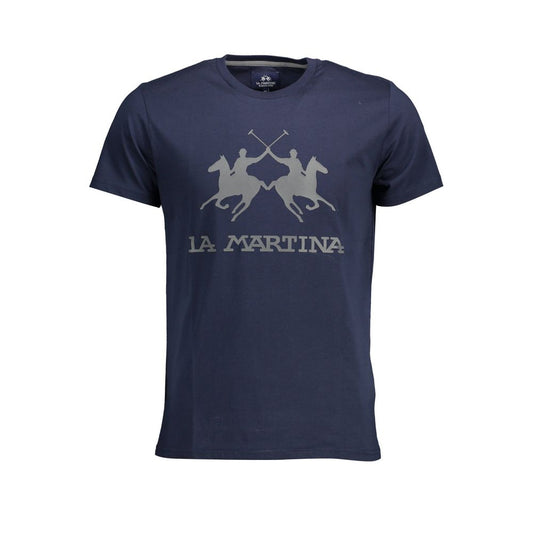 T-Shirt by La Martina for men in cotton blue & print features a plush silhouette, showcasing a sophisticated crew neckline and short-sleeve for a truly plush finish.