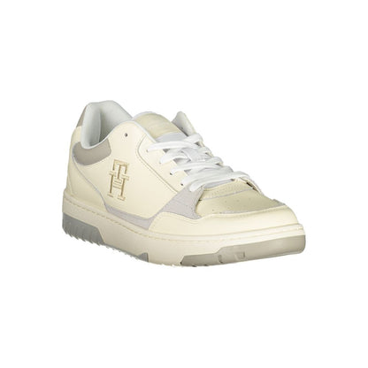 Sneakers by Tommy Hilfiger for men in polyester polyethylene leather beige & signature presents a sumptuous silhouette, artfully capturing the essence of the Men's Casual Polyester Polyethylene Leather Sneakers with its sumptuous casual style design.
