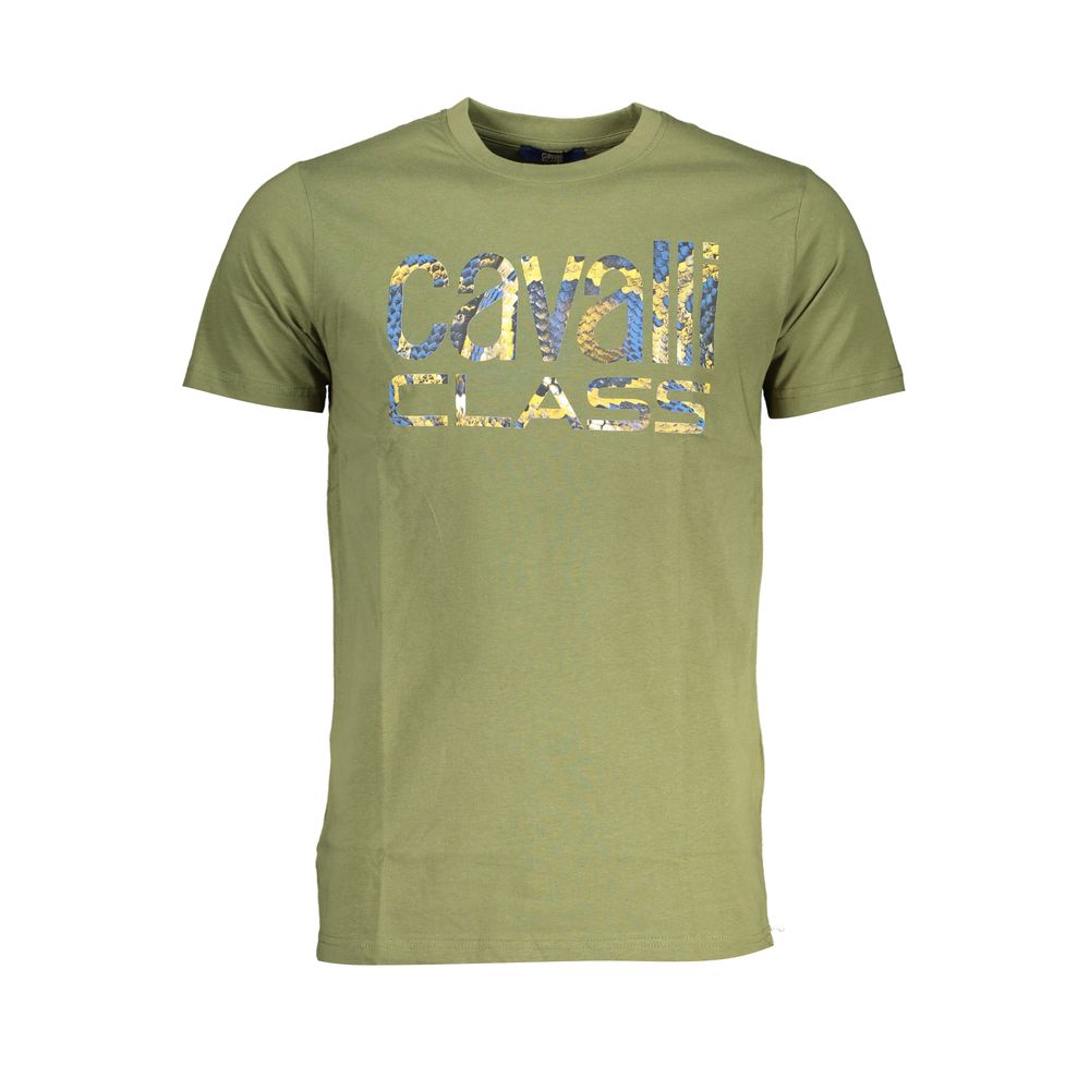 T-Shirt by Cavalli Class for men in cotton green & print features a plush silhouette, showcasing a sophisticated crew neckline and for a truly plush finish.
