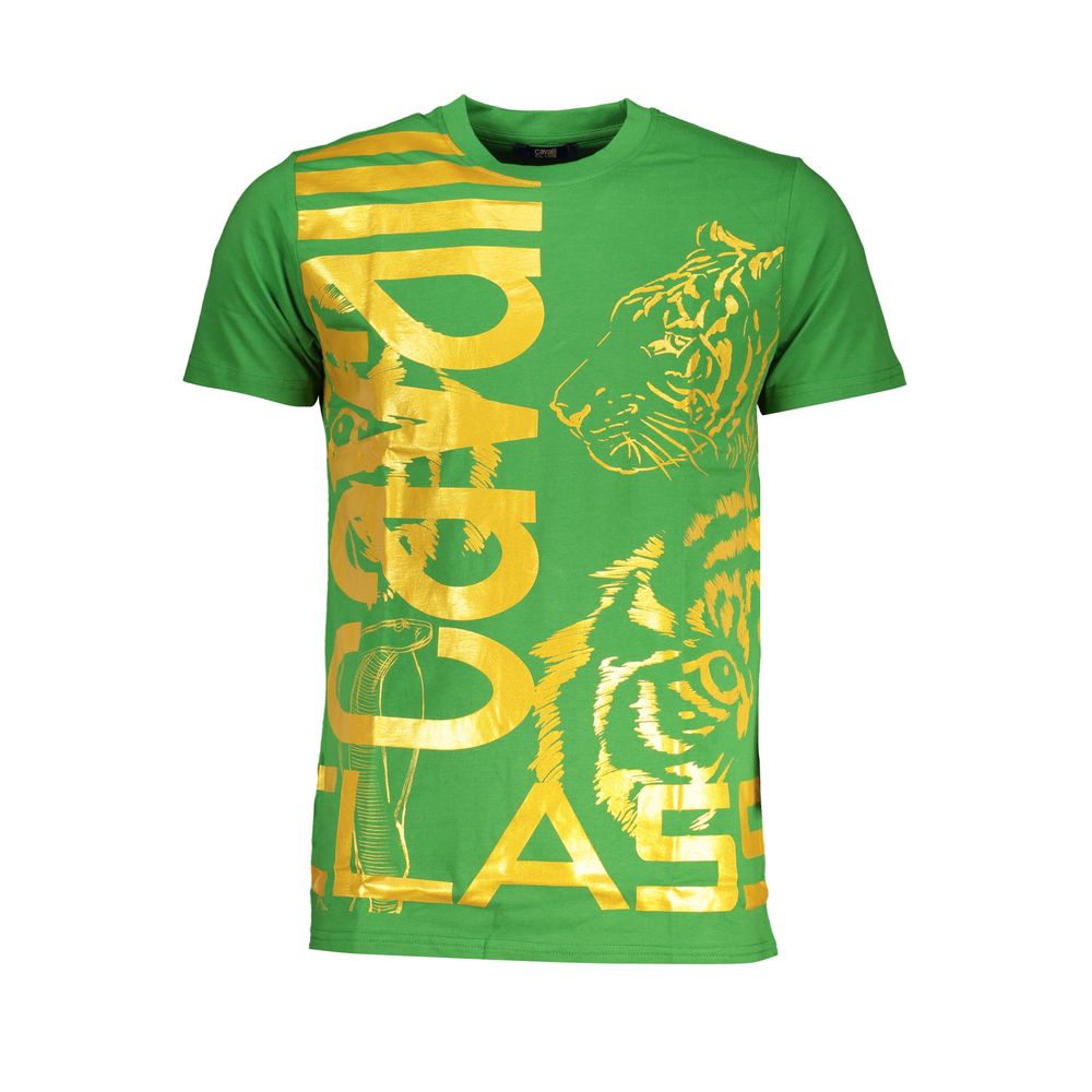 T-Shirt by Cavalli Class for men in cotton green & print features an edgy silhouette, meticulously detailed with a sophisticated and crew neckline for a truly edgy finish.