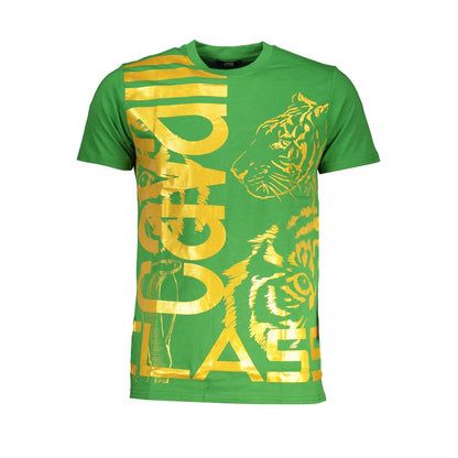 T-Shirt by Cavalli Class for men in cotton green & print features an edgy silhouette, meticulously detailed with a sophisticated and crew neckline for a truly edgy finish.