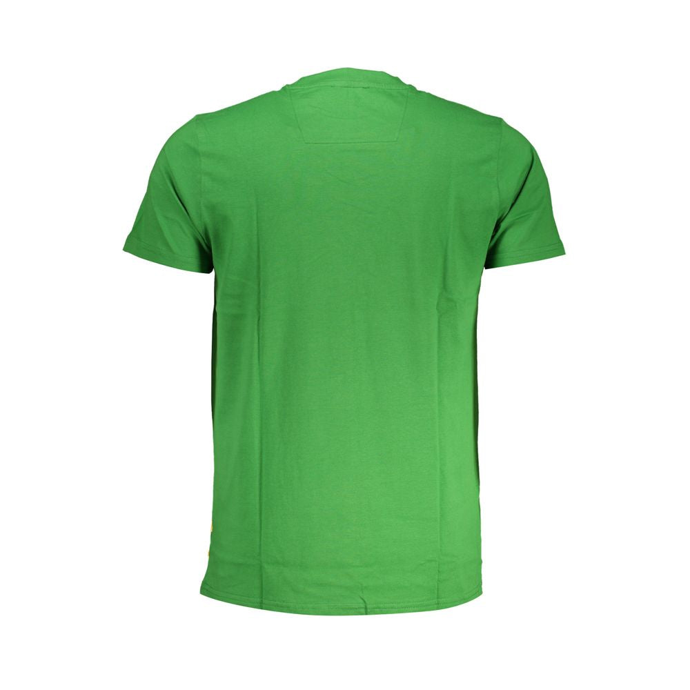 T-Shirt by Cavalli Class for men in cotton green & print showcases a fashionable silhouette, elegantly detailed with a fashionable and crew neckline for a sophisticated, high-fashion look.