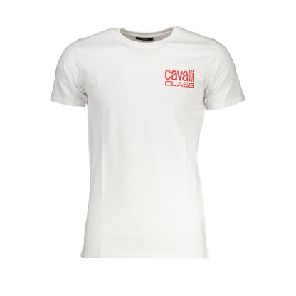 T-Shirt by Cavalli Class for men in cotton white & print features an on trend silhouette, perfectly showcasing a on trend and crew neckline for an elevated aesthetic.