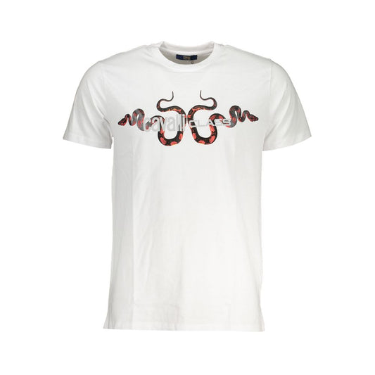 T-Shirt by Cavalli Class for men in cotton white & print showcases a chic silhouette, artfully detailed with a chic crew neckline and for a chic finish.