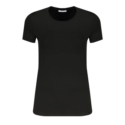 T-Shirt by Patrizia Pepe for women in stretch organic cotton & rhinestone black showcases a unassuming silhouette, artfully detailed with a refined crew neckline and unassuming short-sleeve for a sophisticated, contemporary look.
