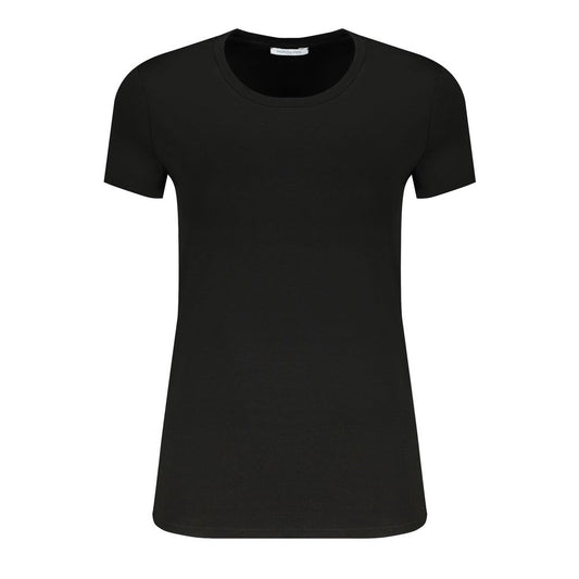 T-Shirt by Patrizia Pepe for women in stretch organic cotton & rhinestone black showcases a unassuming silhouette, artfully detailed with a refined crew neckline and unassuming short-sleeve for a sophisticated, contemporary look.