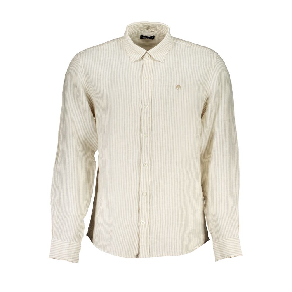 Shirt by North Sails for men in organic cotton & linen beige & striped presents a discerning silhouette, showcasing a sophisticated and for a truly discerning finish.