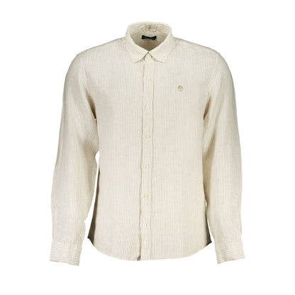 Shirt by North Sails for men in organic cotton & linen beige & striped presents a discerning silhouette, showcasing a sophisticated and for a truly discerning finish.