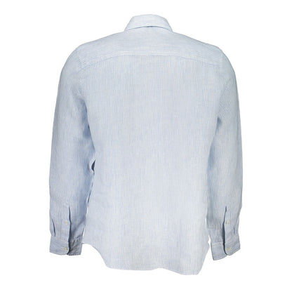 Shirt by North Sails for men in linen light-blue, signature & striped features an polished silhouette, showcasing a sophisticated and detail for a truly polished finish.