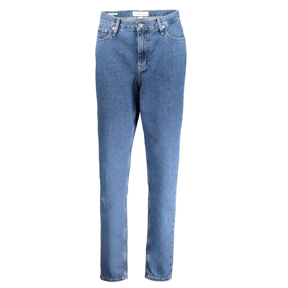 Jeans by Calvin Klein for women in cotton blue presents a tailored silhouette, showcasing a tailored mom and long cut with a refined for a truly tailored aesthetic.