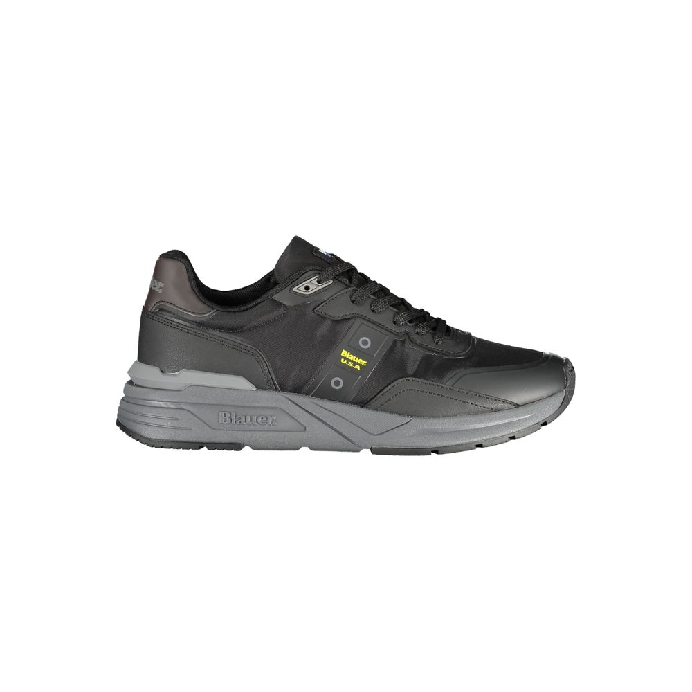 Athletic Sneakers by Blauer for men in polyester black features an architectural silhouette, showcasing the premium athletic style of the Men's Athletic Polyester Sneakers with an architectural finish.