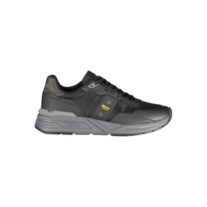 Athletic Sneakers by Blauer for men in polyester black features an architectural silhouette, showcasing the premium athletic style of the Men's Athletic Polyester Sneakers with an architectural finish.