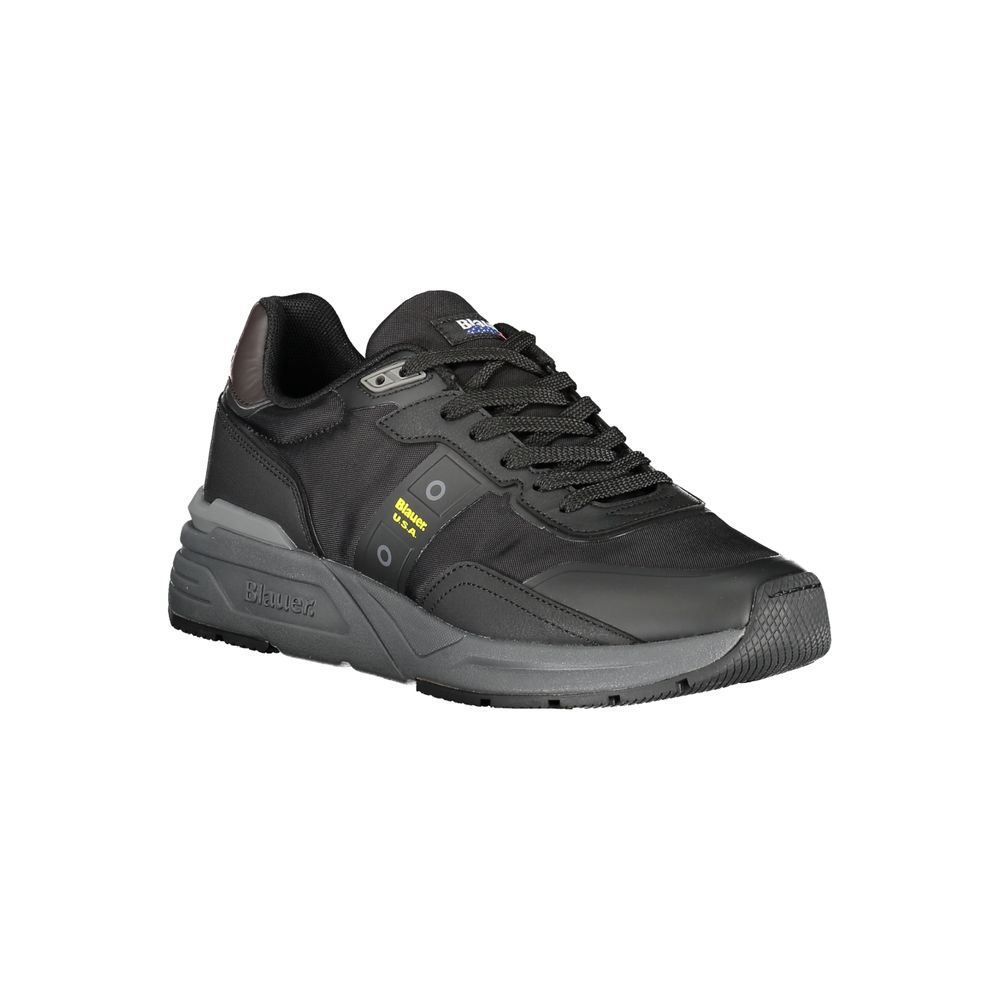 Athletic Sneakers by Blauer for men in polyester black features an stately silhouette, showcasing the signature athletic style of the Men's Athletic Polyester Sneakers collection with a truly stately finish.