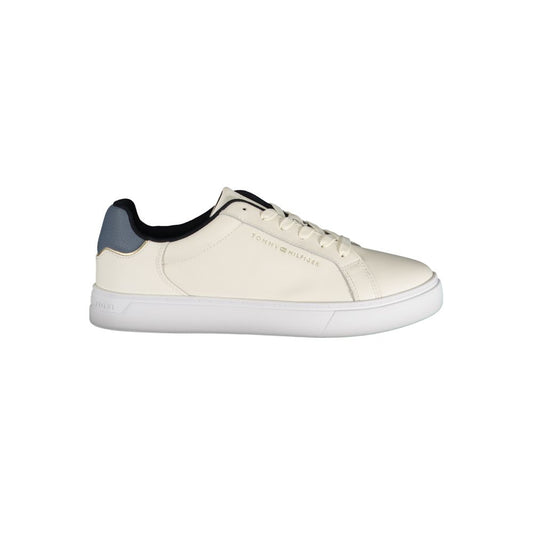 Sneakers by Tommy Hilfiger for women in polyester polyethylene leather beige & blue features an sumptuous silhouette, showcasing the premium Women's Fashion Polyester Polyethylene Leather Sneakers in a sumptuous fashion style that offers a sumptuous finish for refined style.