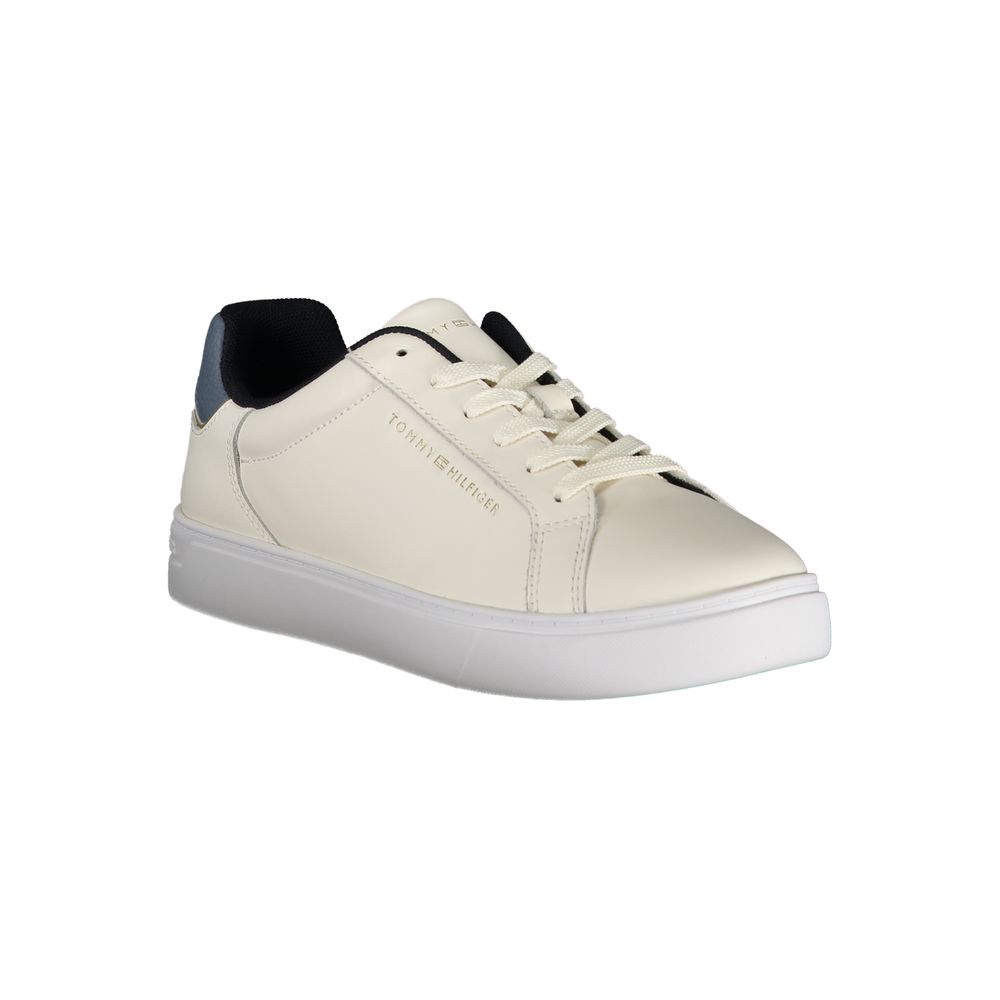 Sneakers by Tommy Hilfiger for women in polyester polyethylene leather beige & blue presents a sumptuous silhouette from the Women's Fashion Polyester Polyethylene Leather Sneakers collection, showcasing a sumptuous fashion style for an elevated aesthetic.