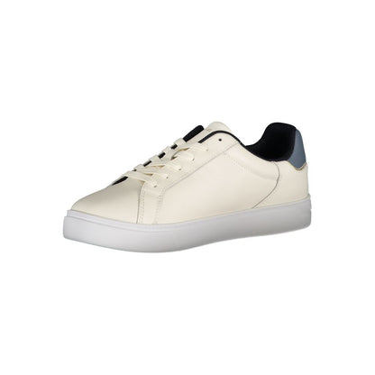 Sneakers by Tommy Hilfiger for women in polyester polyethylene leather beige & blue presents a sumptuous silhouette as Women's Fashion Polyester Polyethylene Leather Sneakers, expertly defined by a sumptuous fashion style for a sumptuous, high-fashion look.