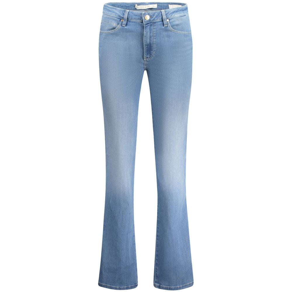 Jeans by Guess Jeans for women in stretch organic cotton denim & polyester light-blue presents a tailored silhouette, showcasing a tailored and long cut with a refined mid rise for a truly tailored aesthetic.
