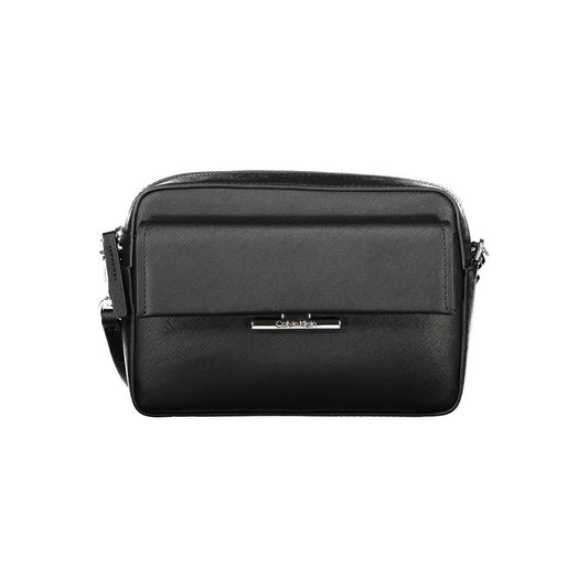 Crossbody Handbag by Calvin Klein for women in polyethylene black features a ornamental silhouette, showcasing a secure snap, ample external-pockets & internal-pockets, and ornamental crossbody-strap & adjustable-strap for a sophisticated look.