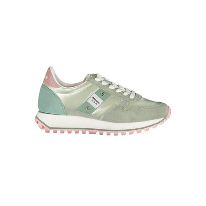 Sneakers by Blauer for women in polyester polyethylene leather green & pink presents a sumptuous silhouette as Women's Fashion Polyester Polyethylene Leather Sneakers, expertly defined by a sumptuous fashion style for a sumptuous, high-fashion look.