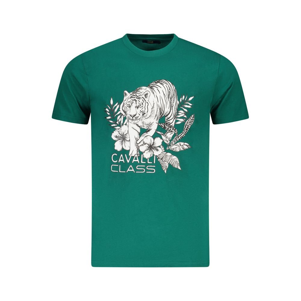 T-Shirt by Cavalli Class for men in cotton green showcases a chic silhouette, artfully detailed with a chic crew neckline and for a chic finish.
