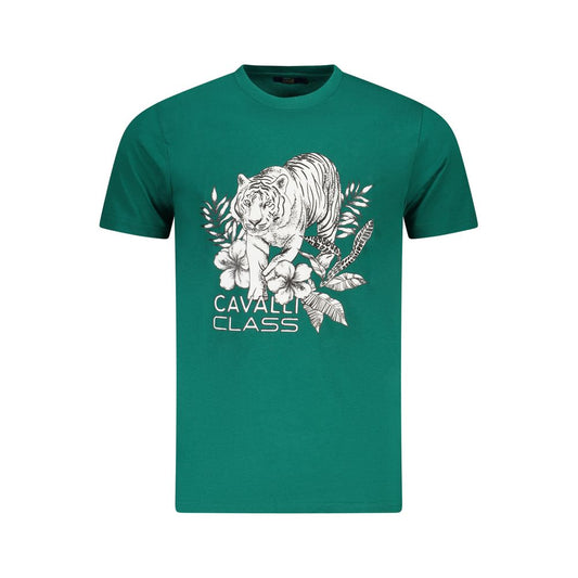 T-Shirt by Cavalli Class for men in cotton green showcases a chic silhouette, artfully detailed with a chic crew neckline and for a chic finish.