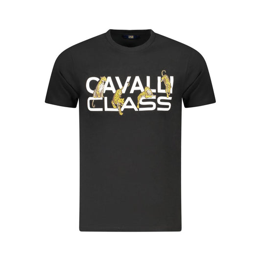 T-Shirt by Cavalli Class for men in cotton black & print features an edgy silhouette, meticulously detailed with a sophisticated short-sleeve and crew neckline for a truly edgy finish.
