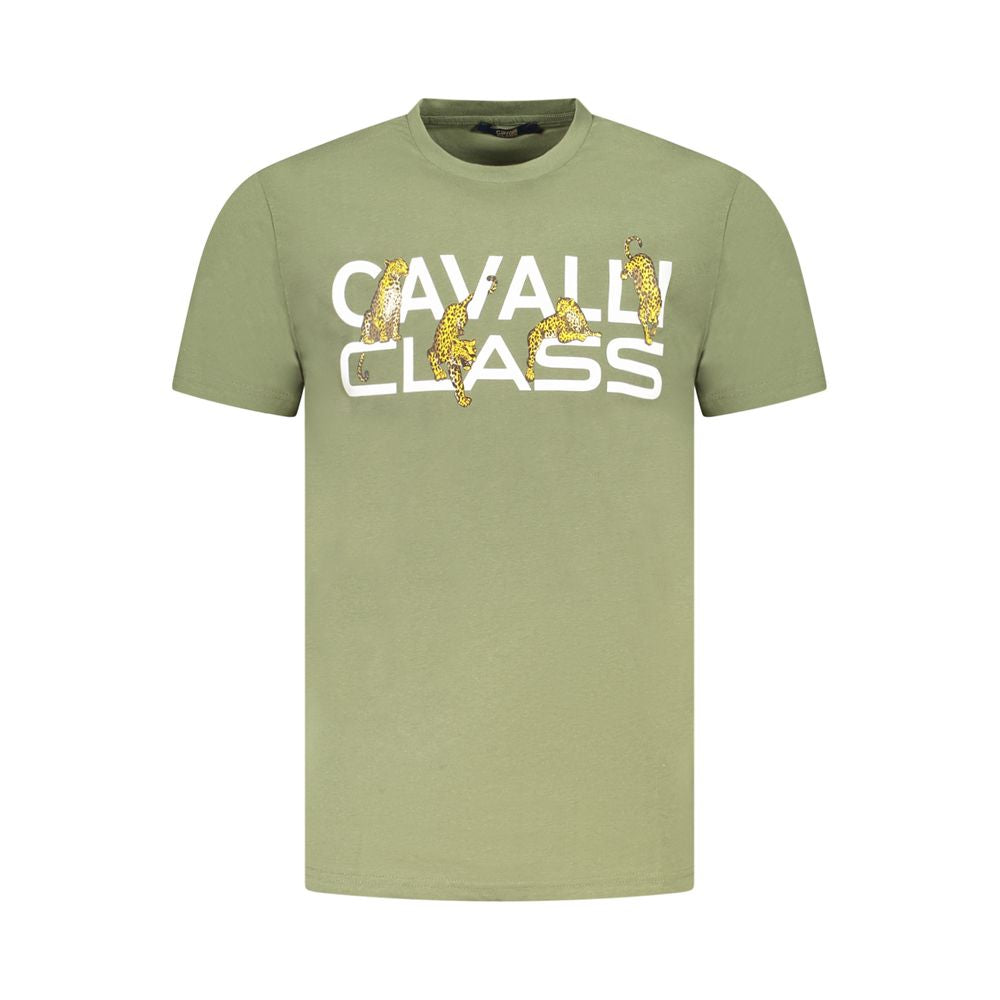 T-Shirt by Cavalli Class for men in cotton green & print features an edgy silhouette, meticulously detailed with a sophisticated and crew neckline for a truly edgy finish.
