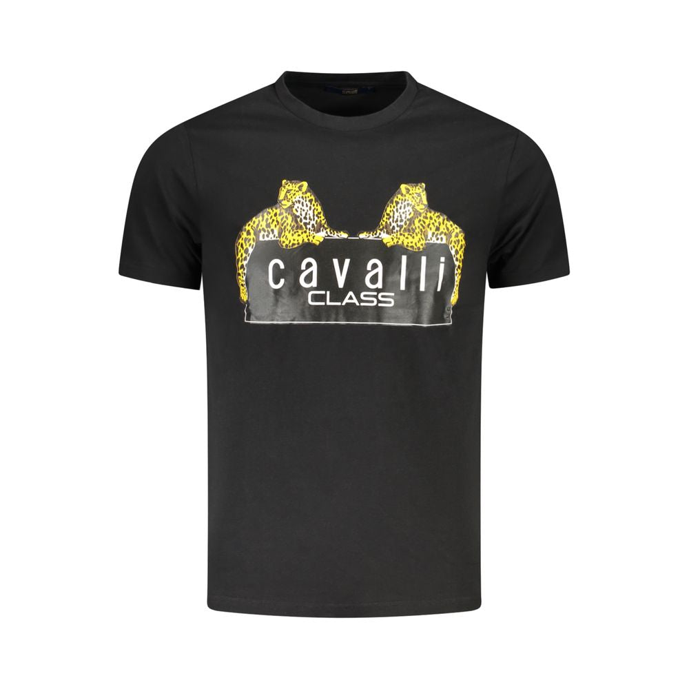 T-Shirt by Cavalli Class for men in cotton black & print features an on trend silhouette, perfectly showcasing a on trend short-sleeve and crew neckline for an elevated aesthetic.