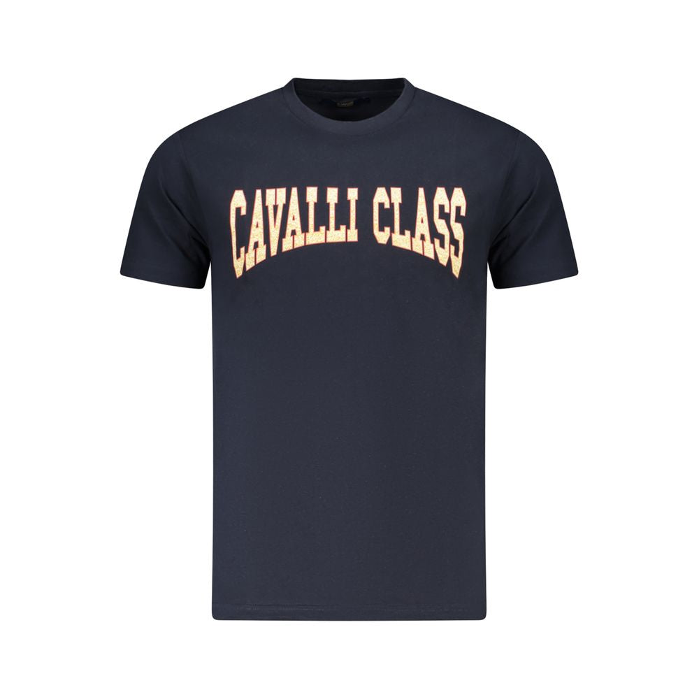 T-Shirt by Cavalli Class for men in cotton blue, signature-print & print showcases a chic silhouette, artfully detailed with a chic crew neckline and short-sleeve for a chic finish.
