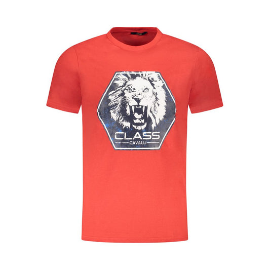 T-Shirt by Cavalli Class for men in cotton red & print showcases a unassuming silhouette, artfully detailed with a refined crew neckline and unassuming short-sleeve for a sophisticated, contemporary look.