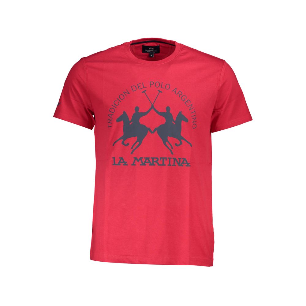 T-Shirt by La Martina for men in cotton red & print features a plush silhouette, showcasing a sophisticated crew neckline and short-sleeve for a truly plush finish.