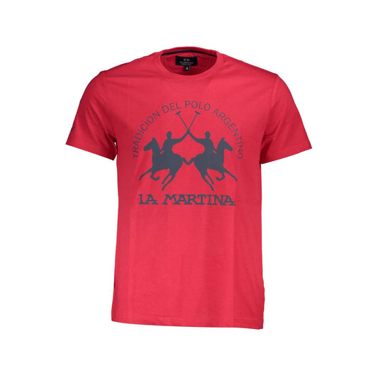 T-Shirt by La Martina for men in cotton red & print features a plush silhouette, showcasing a sophisticated crew neckline and short-sleeve for a truly plush finish.