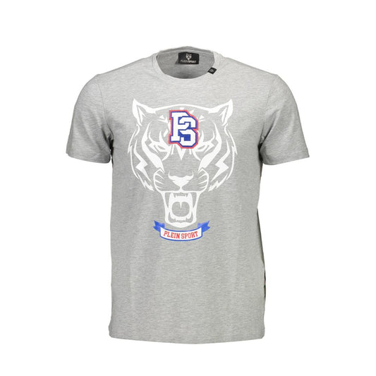 T-Shirt by Plein Sport for men in cotton black, gray & print features a plush silhouette, showcasing a sophisticated round neckline and short-sleeve for a truly plush finish.