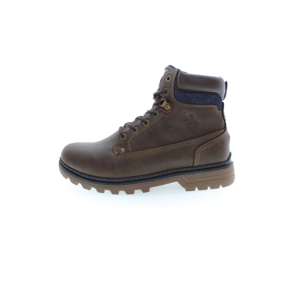 Lace-Up Boots by U.S. POLO ASSN. for men in polyester & polyethylene brown features an aerodynamic silhouette from the Men's Polyester & Polyethylene Lace-Up Boots collection, showcasing a aerodynamic and refined for an aerodynamic look.