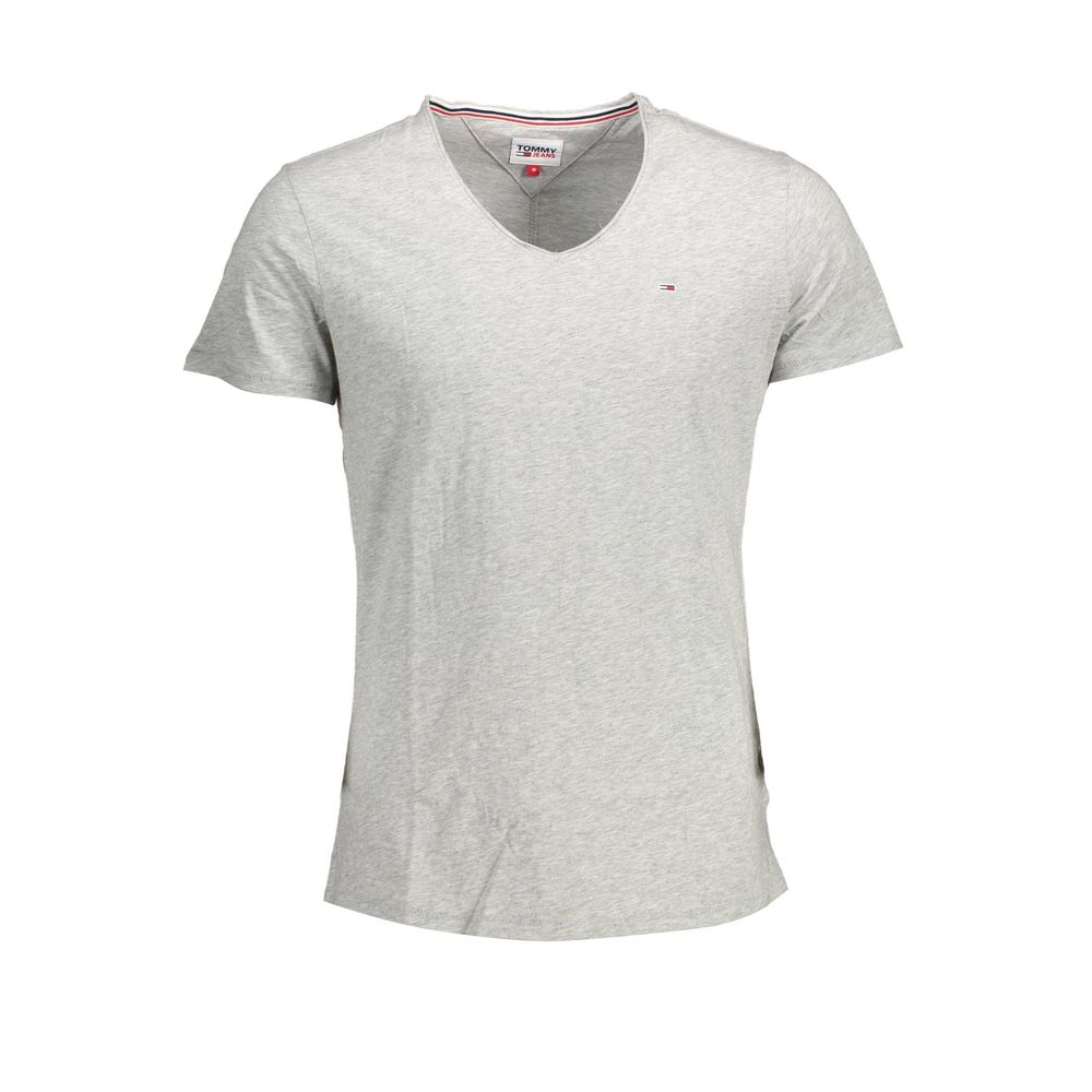 Tommy Hilfiger Men's V Neck Organic Cotton & Canvas T-Shirt - Brown Gray