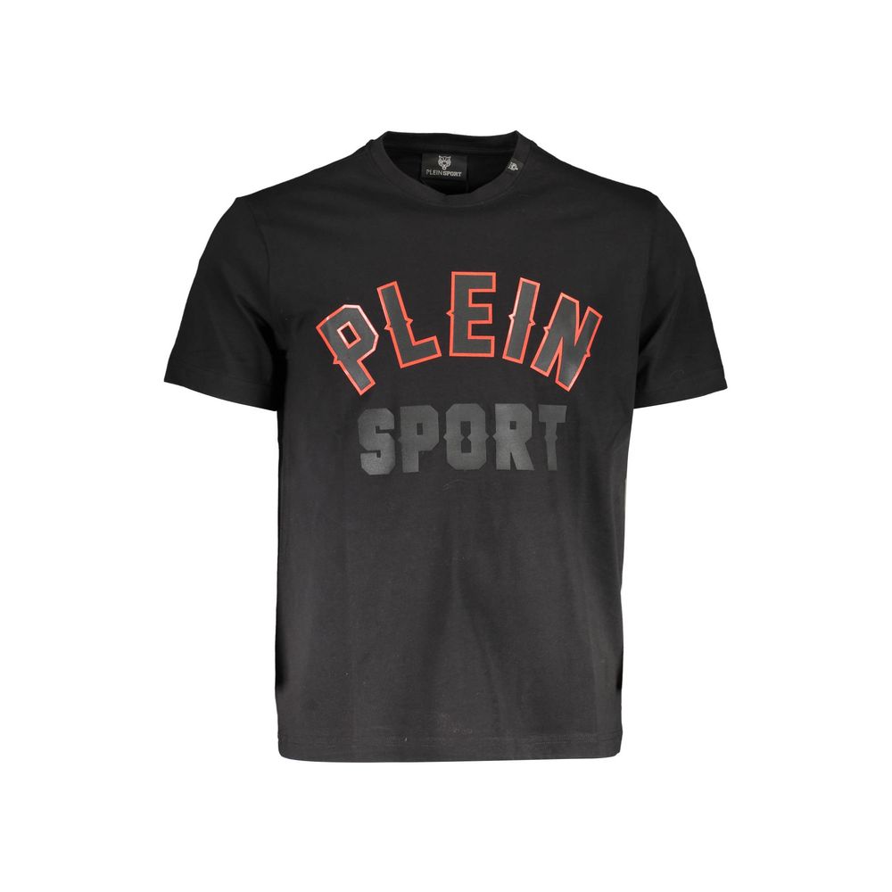 T-Shirt by Plein Sport for men in cotton black & print showcases a unassuming silhouette, artfully detailed with a refined crew neckline and unassuming short-sleeve for a sophisticated, contemporary look.