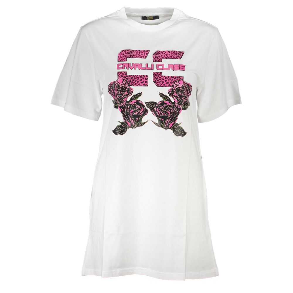 Dress by Cavalli Class for women in cotton white, patterned & print features an magnificent silhouette, artfully detailed with a magnificent round neckline and short-sleeve that flows into an magnificent short.