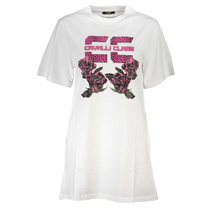 Dress by Cavalli Class for women in cotton white, patterned & print features an magnificent silhouette, artfully detailed with a magnificent round neckline and short-sleeve that flows into an magnificent short.