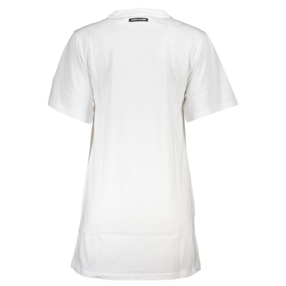 Dress by Cavalli Class for women in cotton white, patterned & print showcases a striking silhouette, elegantly detailed with a , refined , and a striking short for a striking finish.