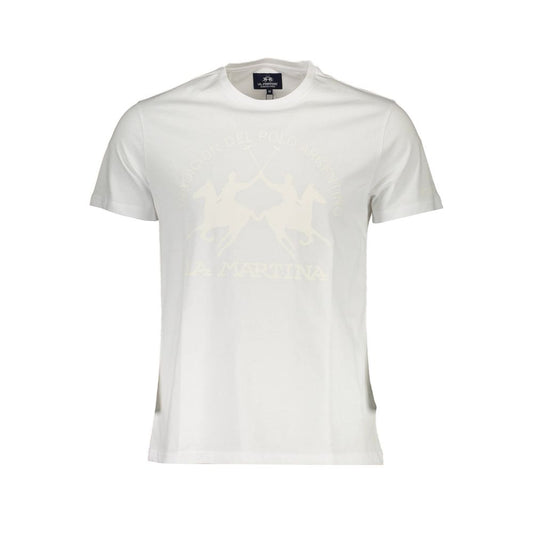 T-Shirt by La Martina for men in cotton canvas white & print showcases a fashionable silhouette, elegantly detailed with a fashionable short-sleeve and crew neckline for a sophisticated, high-fashion look.