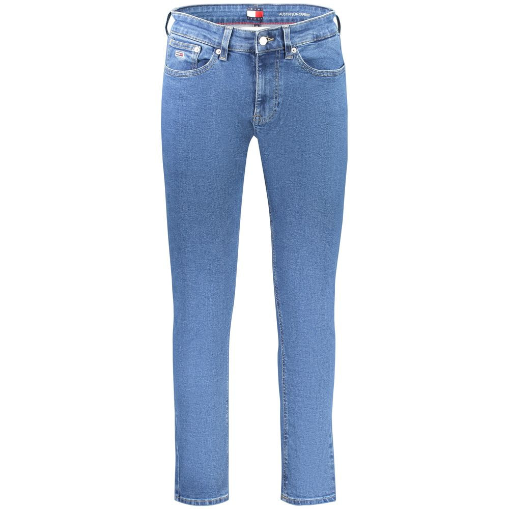 Jeans by Tommy Hilfiger for men in stretch denim cotton blue features an sartorial tapered-leg & slim and long with a cut for a sartorial finish.