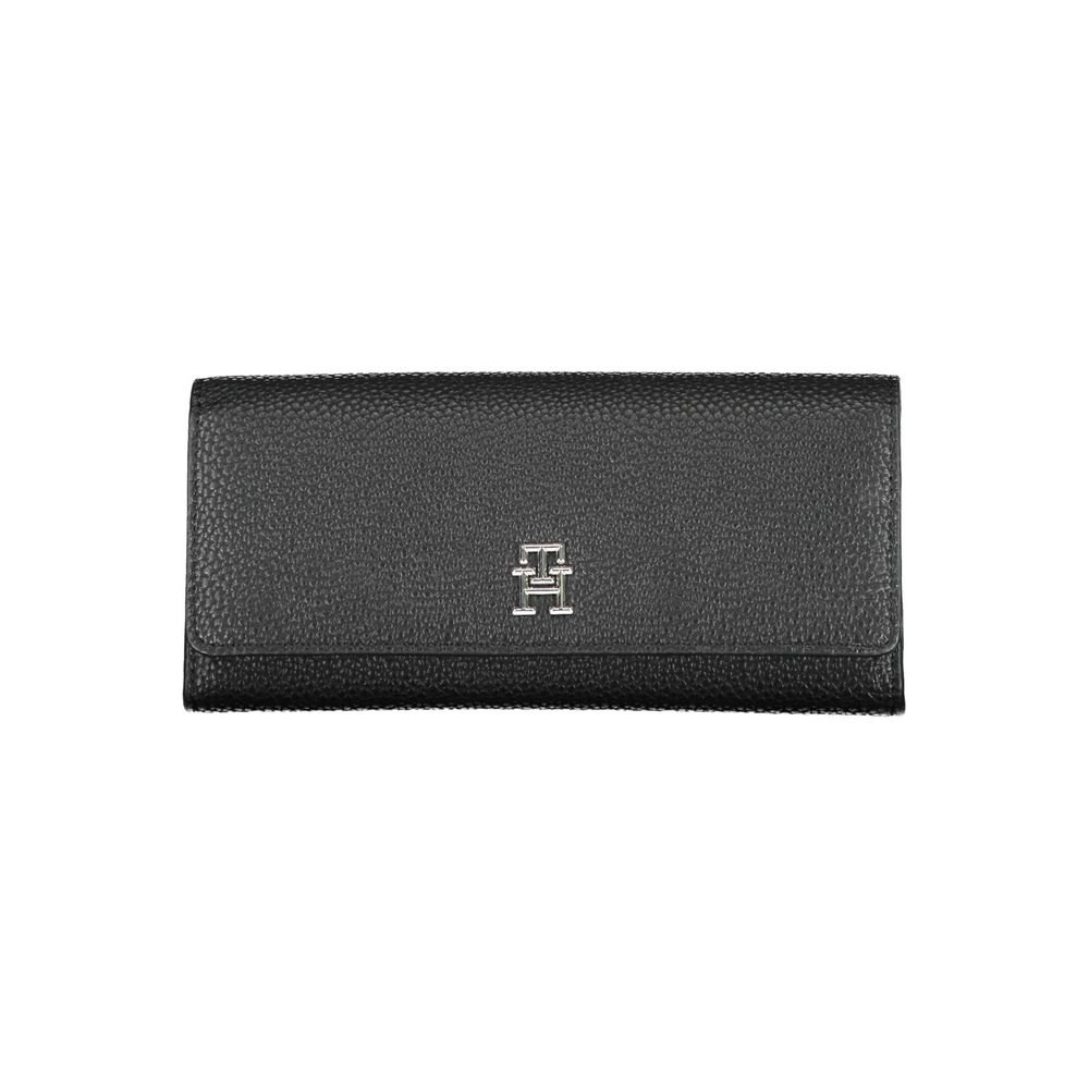 Cardholder Wallet by Tommy Hilfiger for women in polyethylene faux leather black showcases a discerning silhouette, artfully capturing the essence of Polyethylene Faux Leather Cardholder Wallet with its functional card-organization coin-purse.