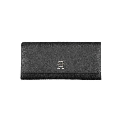 Cardholder Wallet by Tommy Hilfiger for women in polyethylene faux leather black showcases a discerning silhouette, artfully capturing the essence of Polyethylene Faux Leather Cardholder Wallet with its functional card-organization coin-purse.