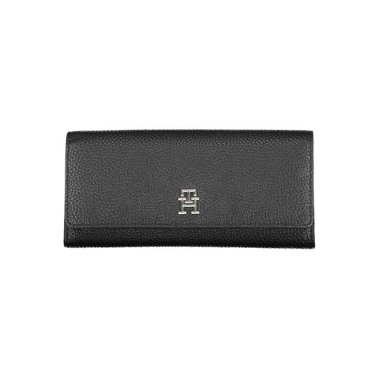 Cardholder Wallet by Tommy Hilfiger for women in polyethylene faux leather black showcases a discerning silhouette, artfully capturing the essence of Polyethylene Faux Leather Cardholder Wallet with its functional card-organization coin-purse.
