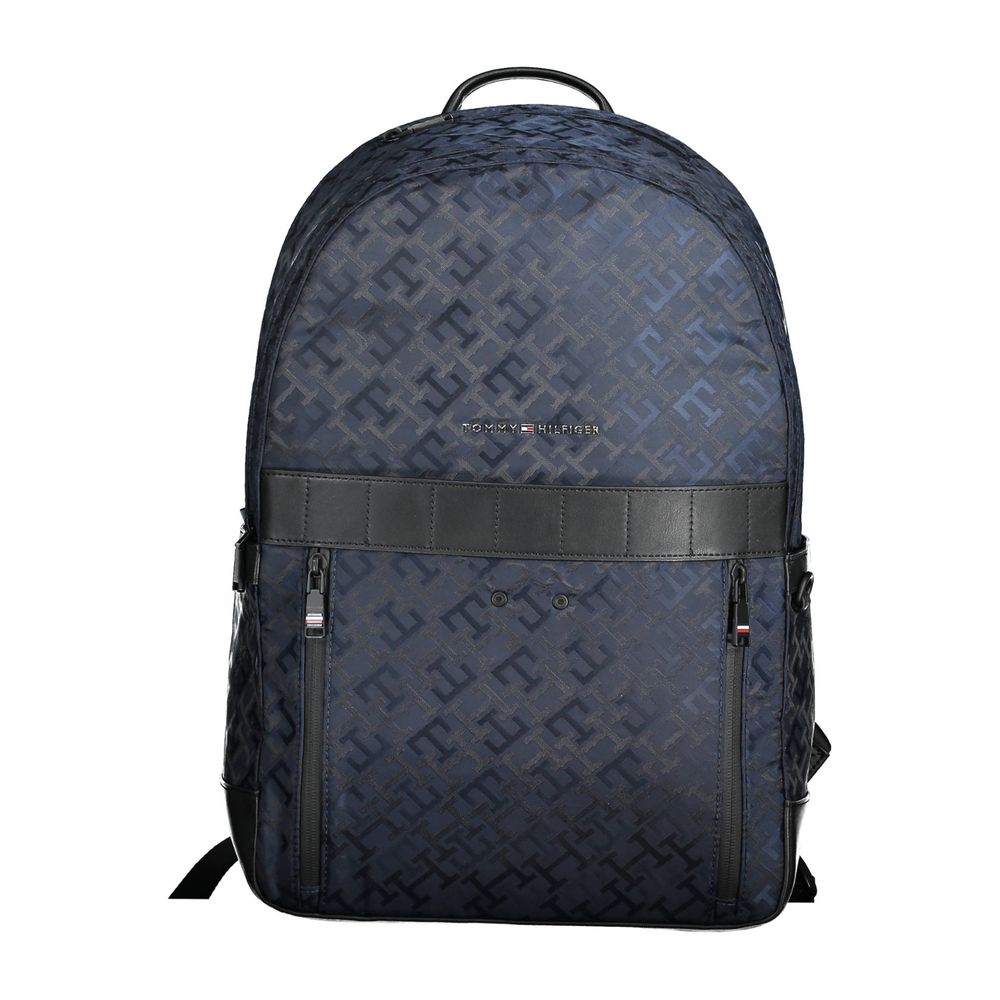 Backpack by Tommy Hilfiger for men in polyester & polyethylene blue showcases an architectural Polyester & Polyethylene Backpack design, featuring a secure zipper, ample built-in-compartments, external-pockets & internal-pockets, and architectural backpack-strap, adjustable-strap & handle for a sophisticated look.
