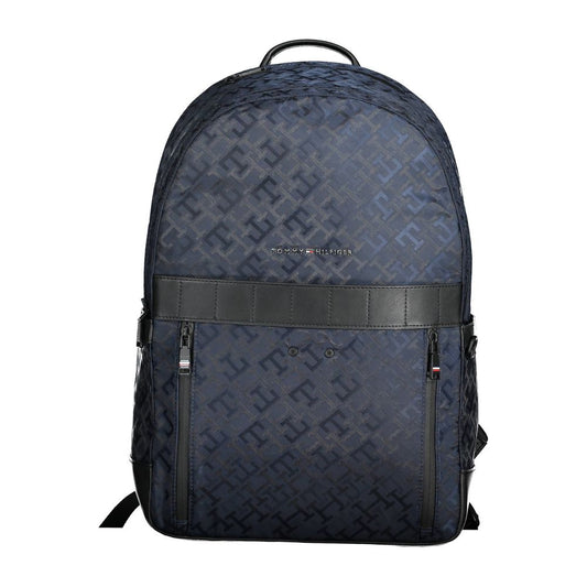 Backpack by Tommy Hilfiger for men in polyester & polyethylene blue showcases an architectural Polyester & Polyethylene Backpack design, featuring a secure zipper, ample built-in-compartments, external-pockets & internal-pockets, and architectural backpack-strap, adjustable-strap & handle for a sophisticated look.