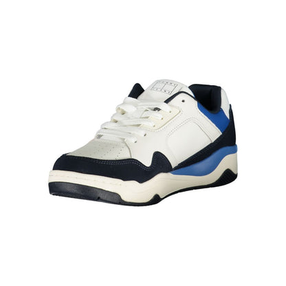 Athletic Sneakers by Tommy Hilfiger for men in polyester polyurethane leather blue & print presents a sleek silhouette, perfectly capturing the athletic style essence of Men's Athletic Polyester Polyurethane Leather Sneakers with its sleek design and premium finish.